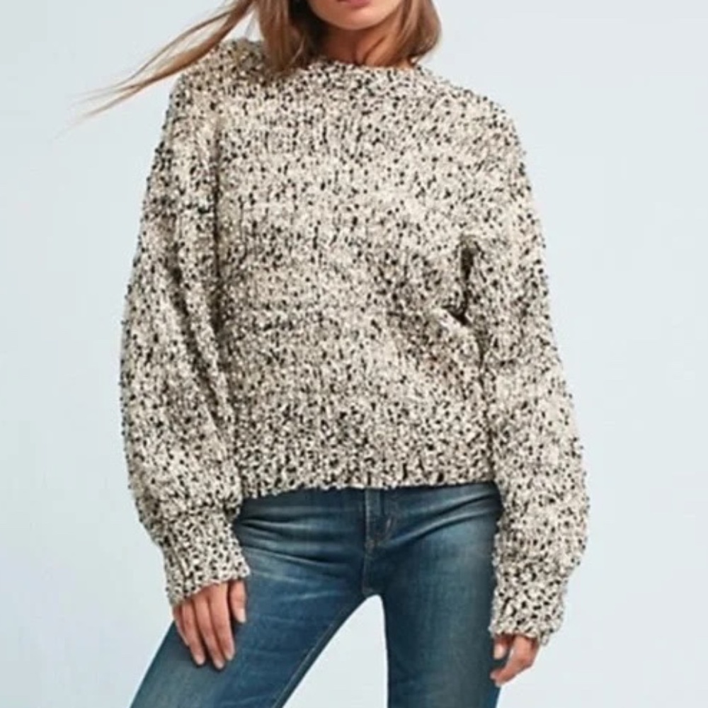 Moon River Pom Sweater with Balloon Sleeves